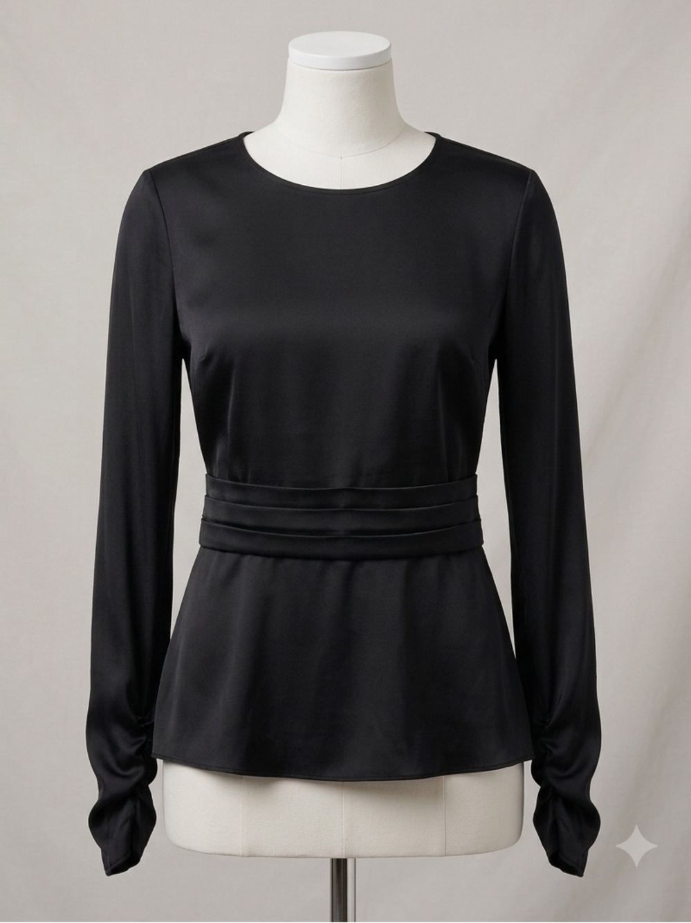 95% silk | LEON MAX Black Ruched Peplum Blouse
